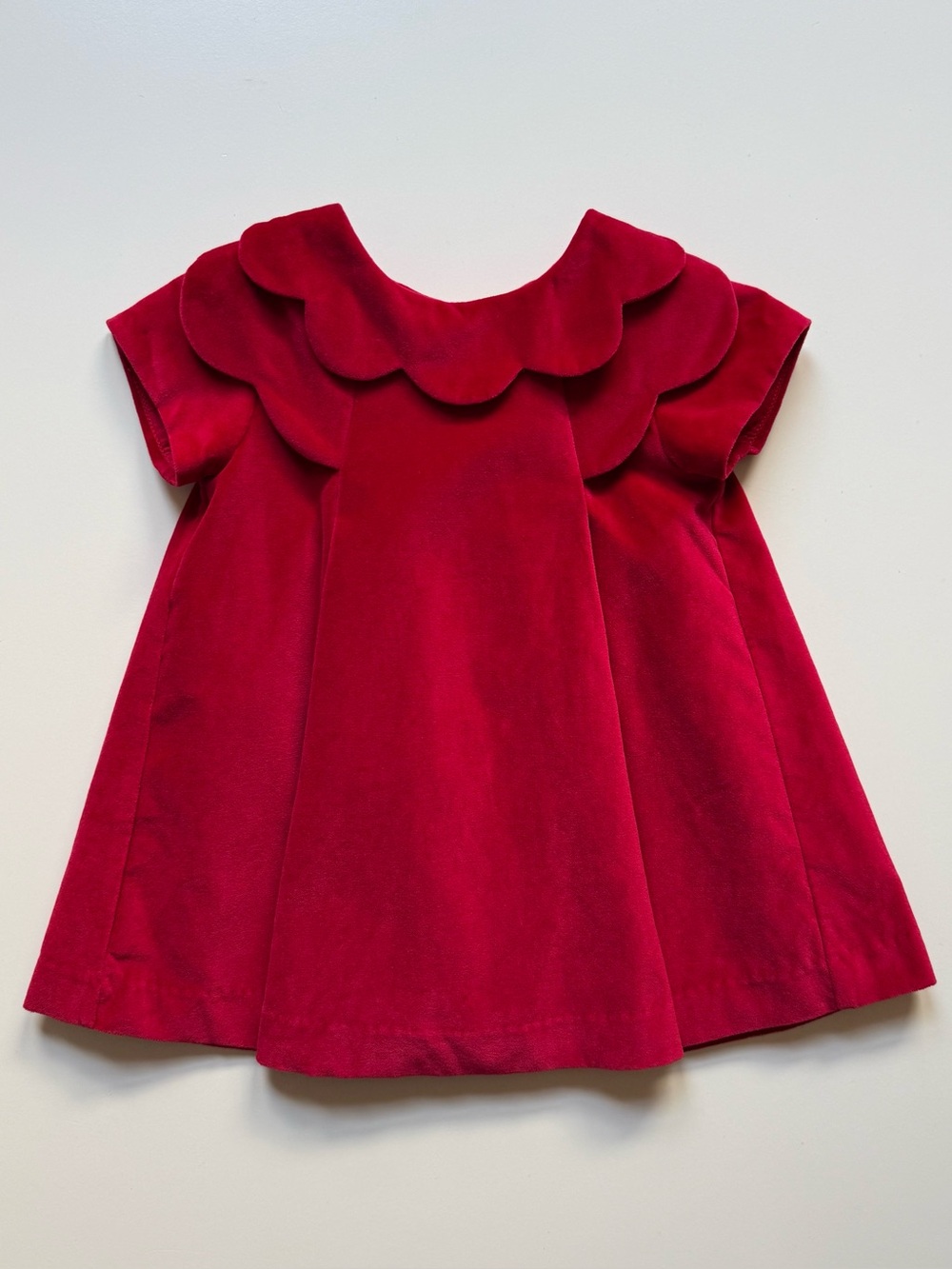 Jacadi Baby Girl Special Occasion Red Velvet Scallop Dress - 12M